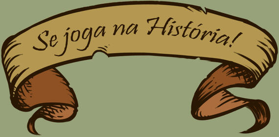 Ilustração de uma faixa com o título "Se joga na História!"